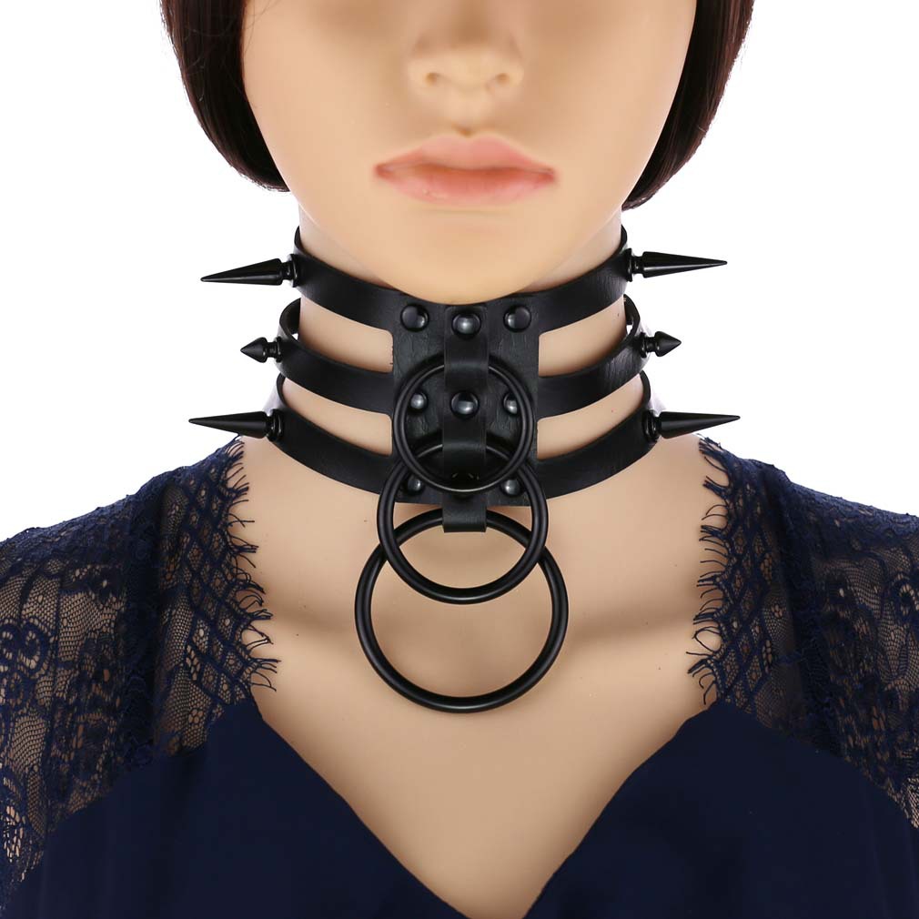 Goth Punk Spike Choker - Colar Gargantilha de Couro com Rebites