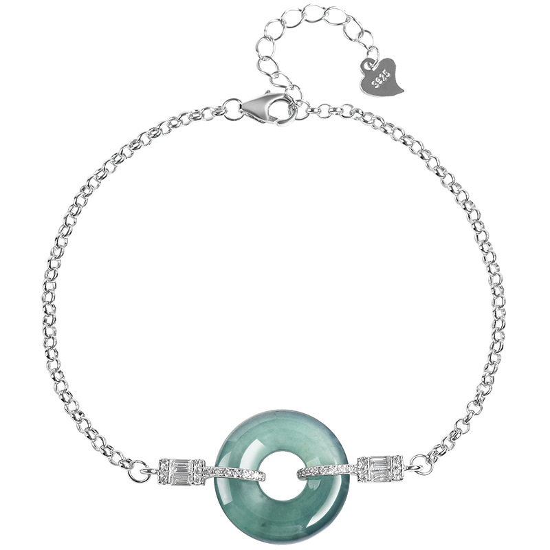 Bracelets - Azul myanmar jadeite anel pulseira 925