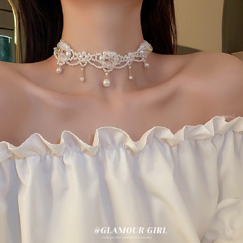 Pearl Choker Necklace Vintage - Luxo vintage pérola gargantilha colar para