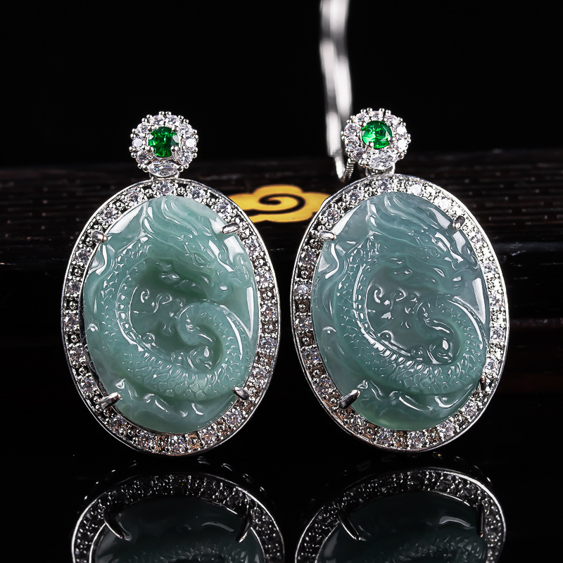 925 Sterling Silver Chain Necklace Men - Myanmar jadeite dragão pingente colar 925