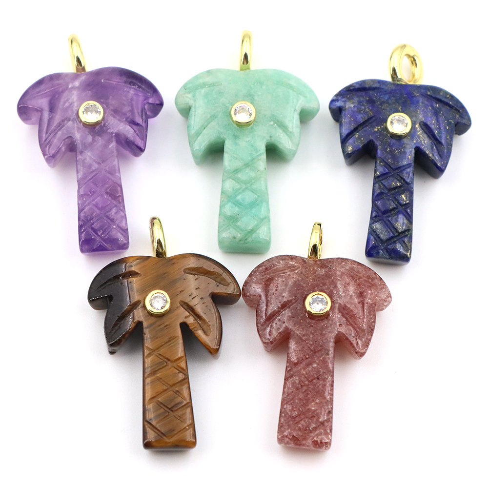 Crystal Pendant Necklace Natural Stone - Pingente de Árvore de Coco em