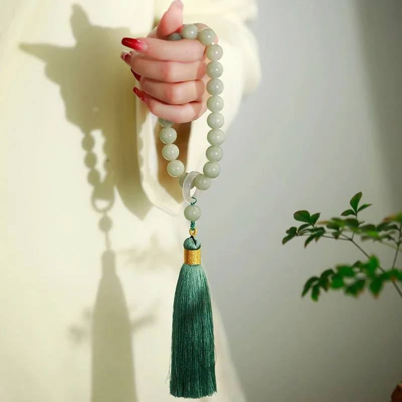 Necklaces - Green Jade Stone Beads Tassel Pulseira