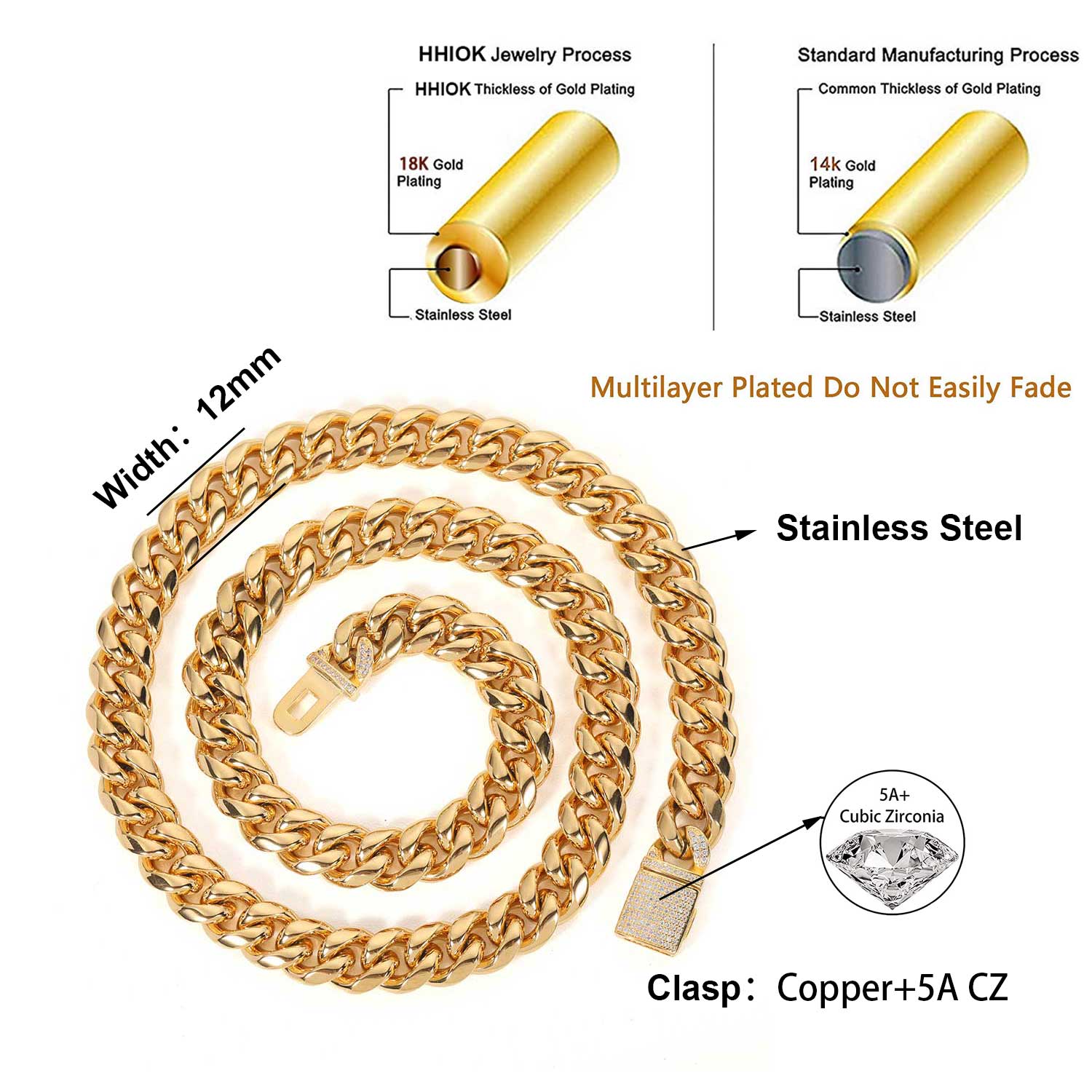 Colar de corrente cubana mascu - Cuban Link Chain 12Mm avaliação e preço