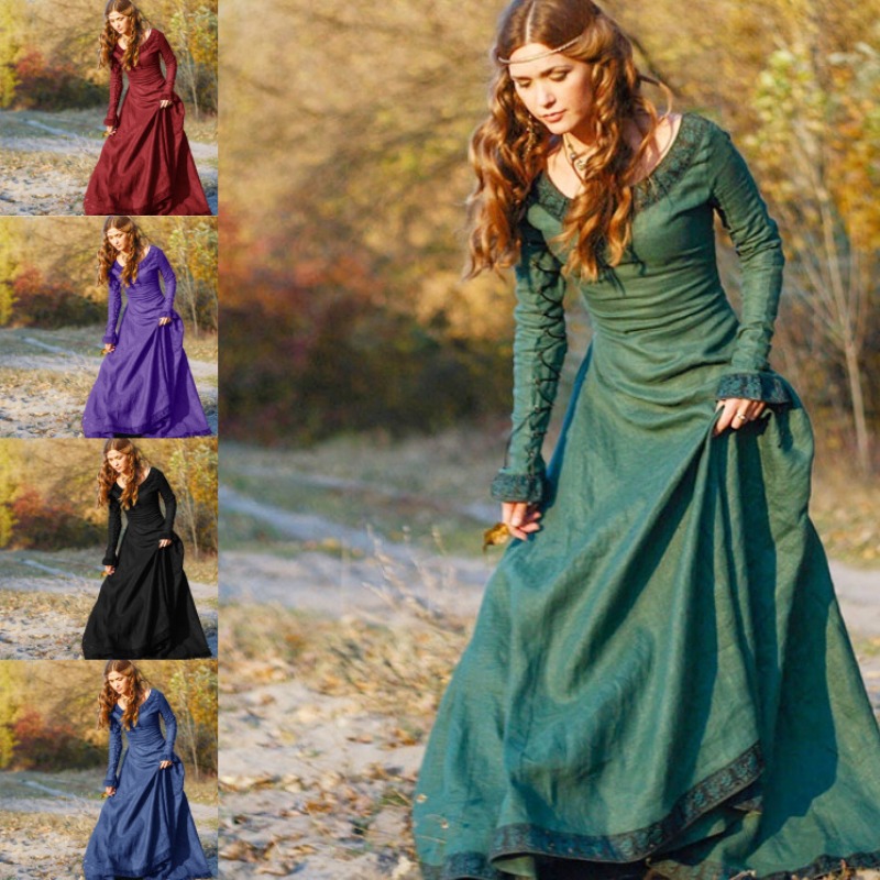 Vestido longo medieval feminin - Necklaces avaliação e preço