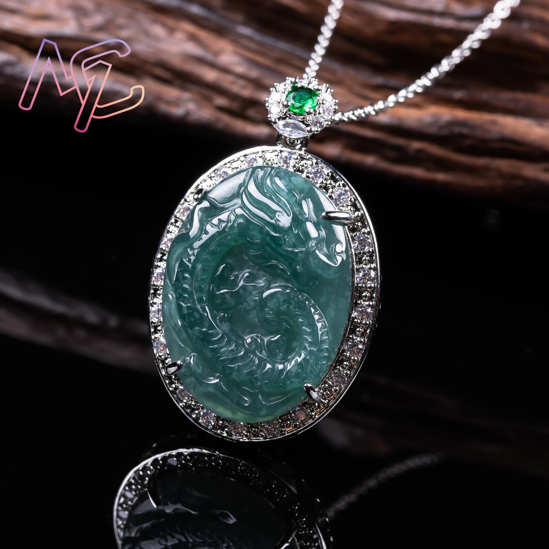 Myanmar jadeite dragão pingent - 925 Sterling Silver Chain Necklace Men avaliação e preço