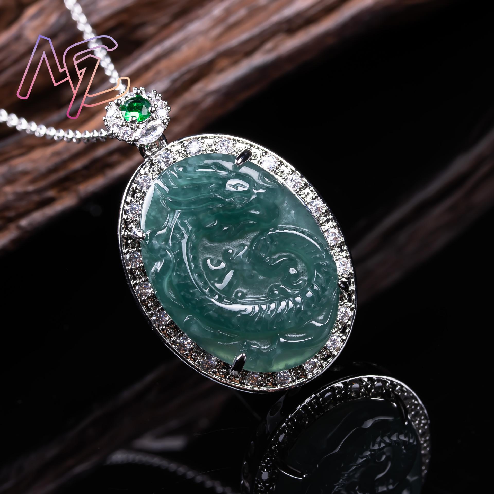 Myanmar jadeite dragão pingent - 925 Sterling Silver Chain Necklace Men avaliação e preço
